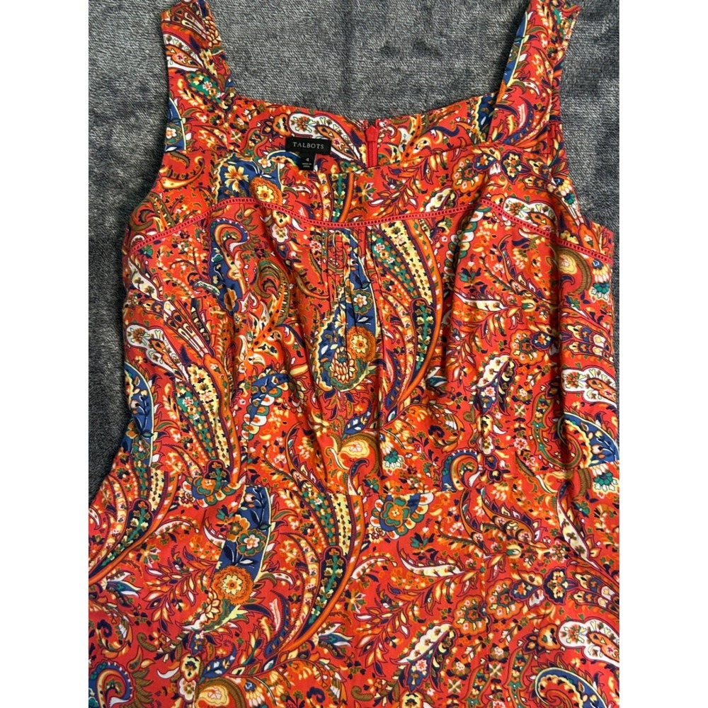 Talbots Orange Paisley Tiered Maxi Dress Sleeveless Rayon Cotton Lined Womens 4 - Picture 4 of 9